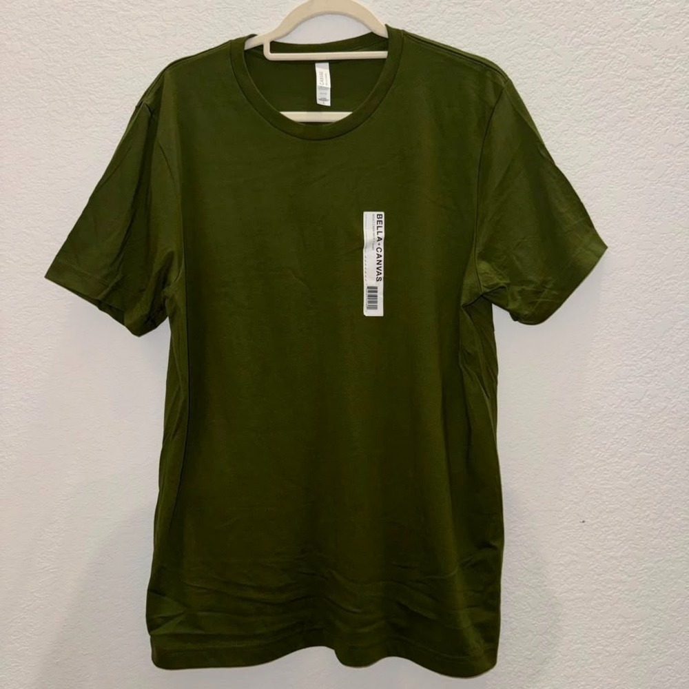 NWT Bella+Canvas Men L Crew Neck Short Sleeves T shirt Olive Green Cotton Casual